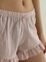 Shorts with thin striped cotton ruffles, powder/milk