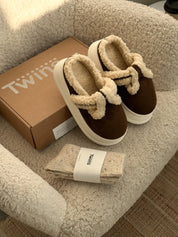 Brown suede mules