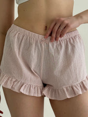 Shorts with thin striped cotton ruffles, powder/milk