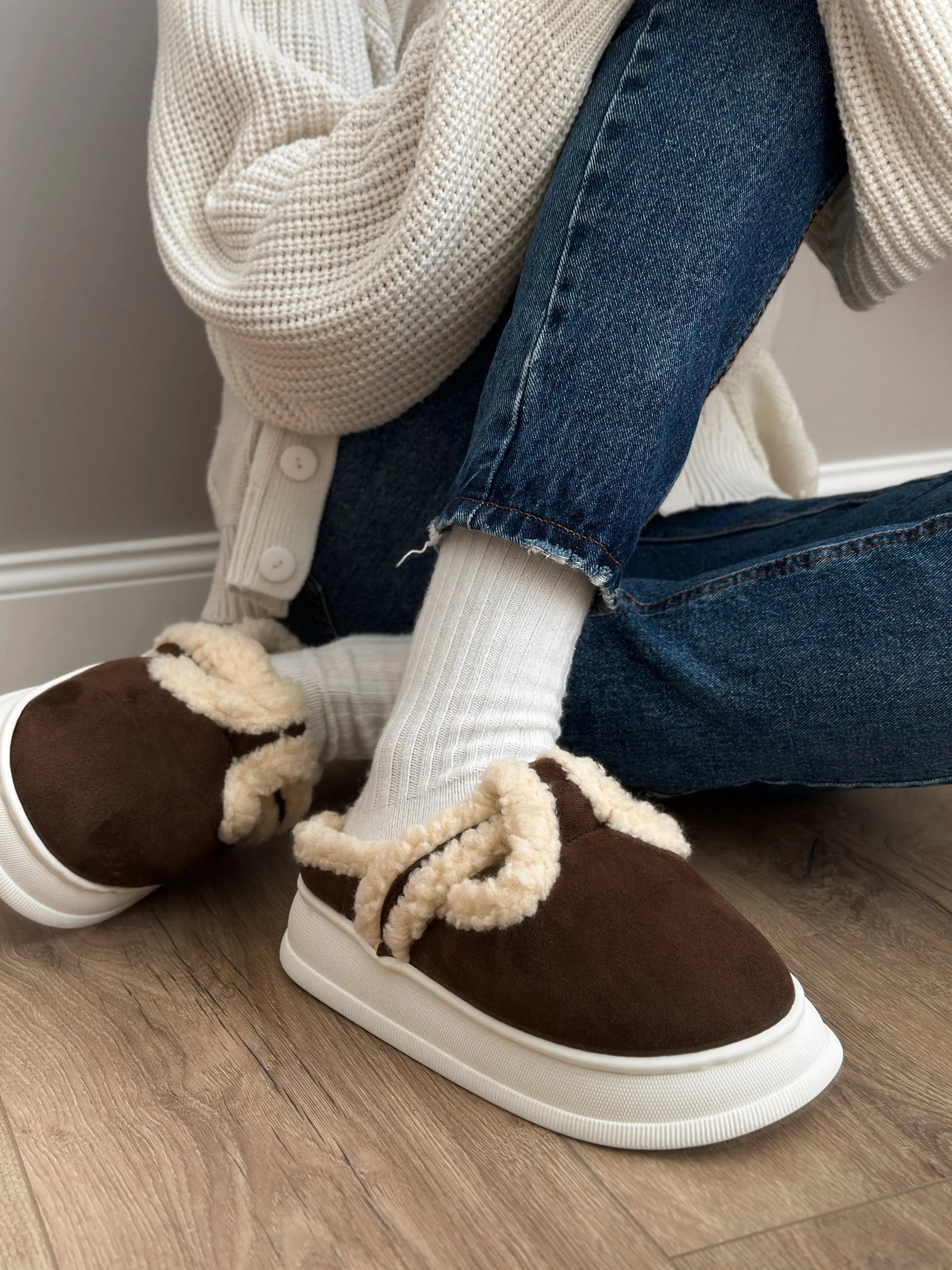 Brown suede mules