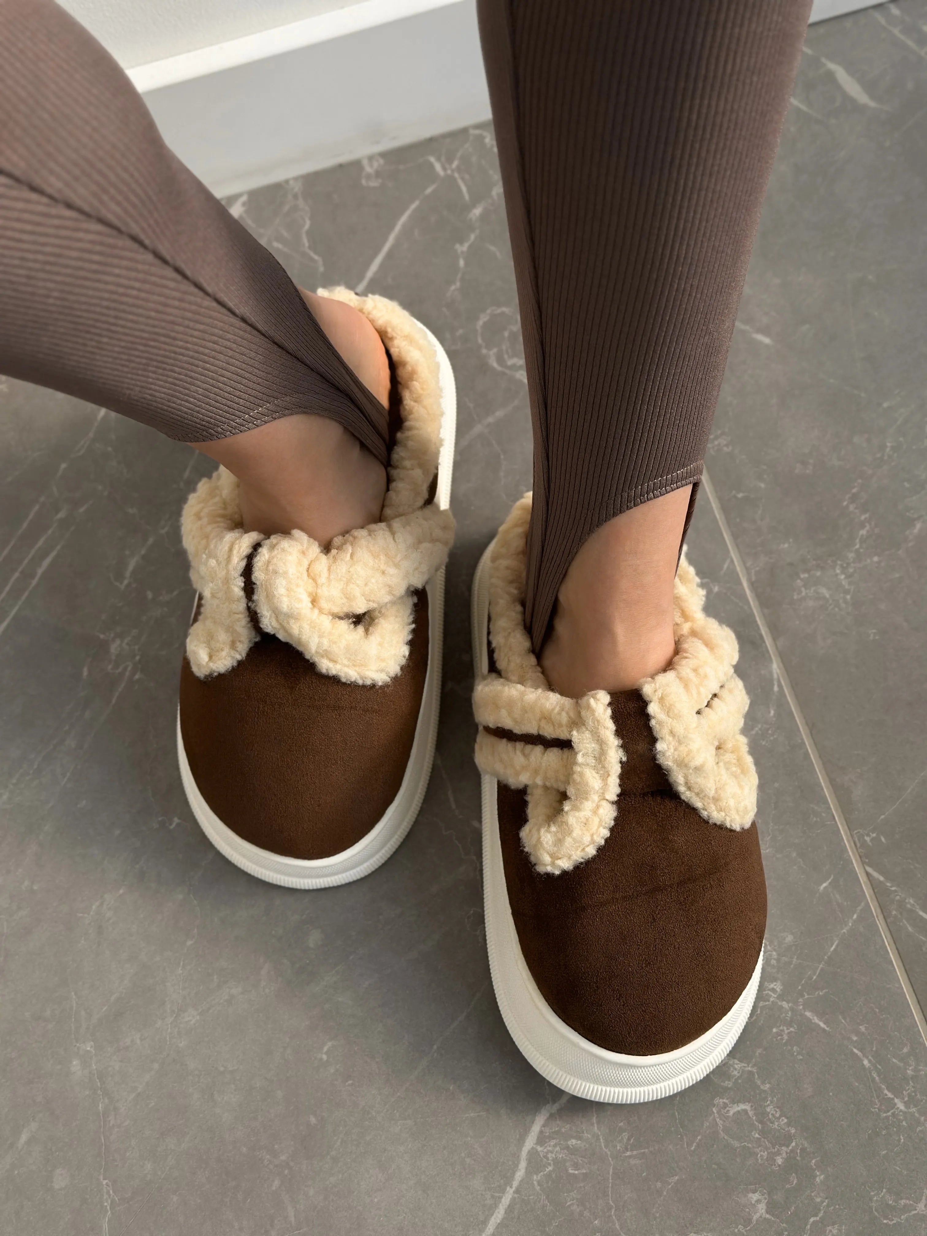 Brown suede mules