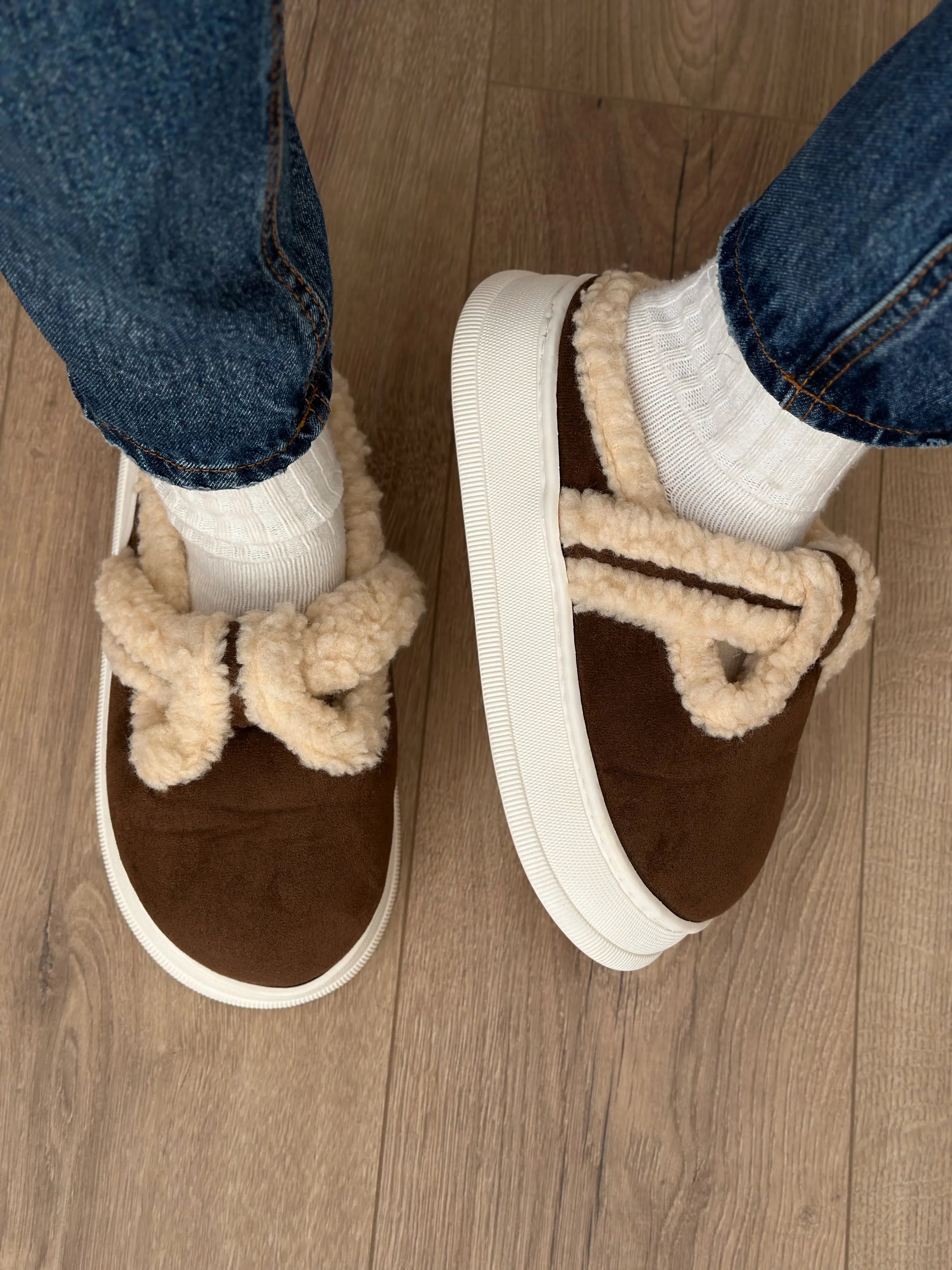 Brown suede mules