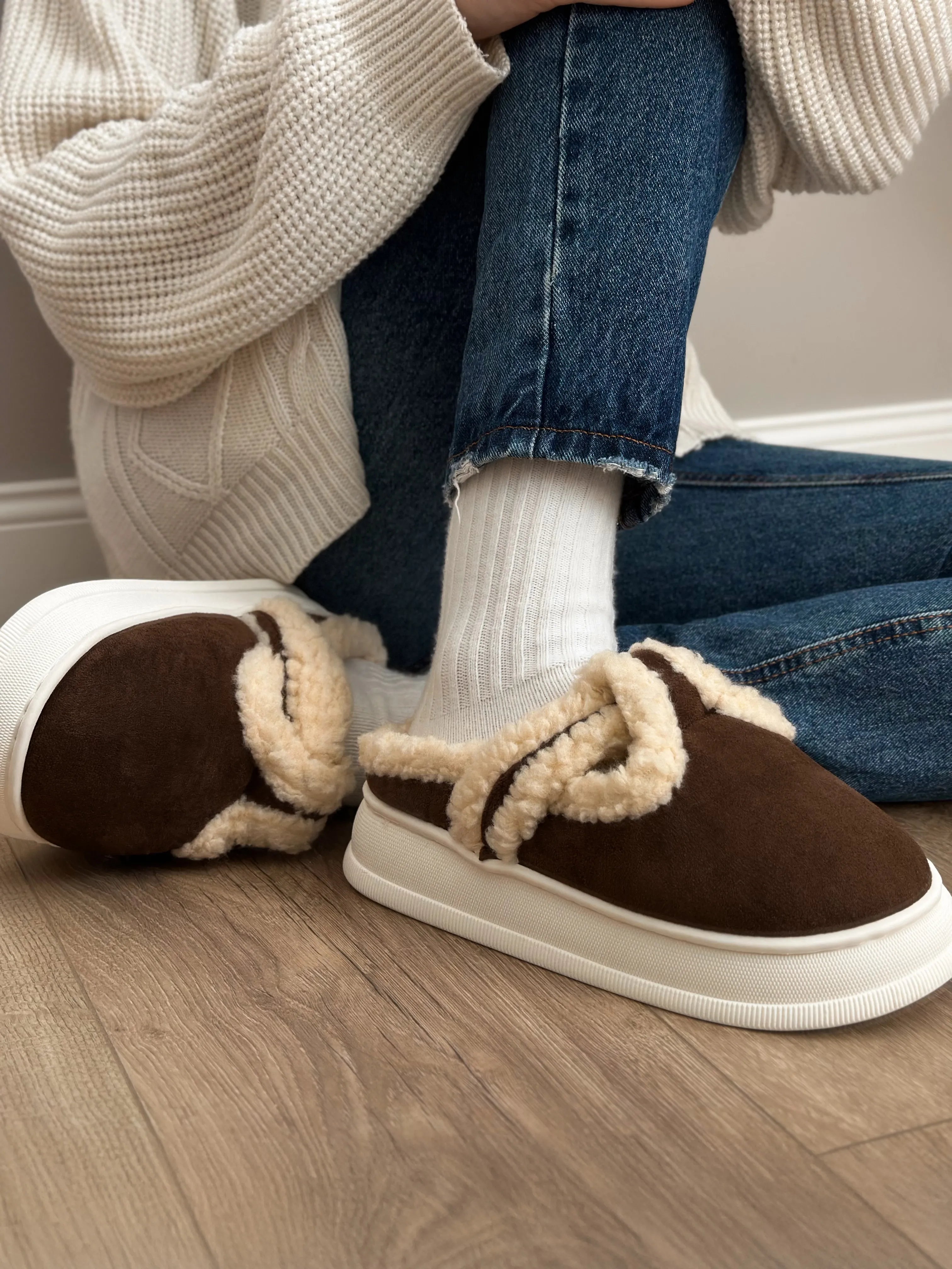 Brown suede mules