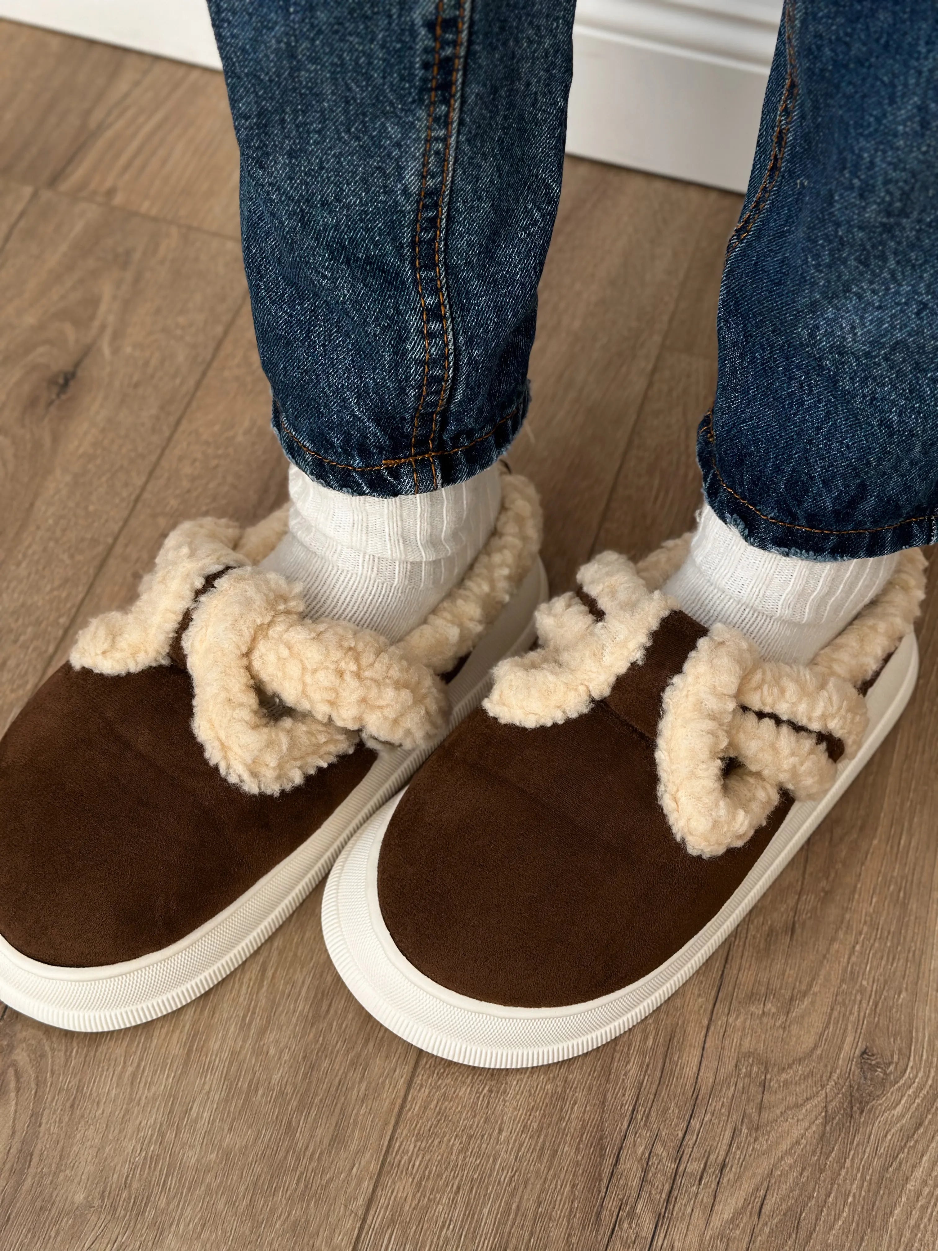Brown suede mules