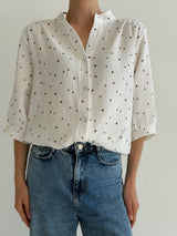 Muslin shirt, brown heart on milky white