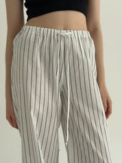Cotton wide stripe trousers with drawstring milk/black