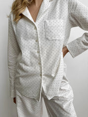 White flannel pajamas with small dots
