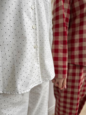White flannel pajamas with small dots