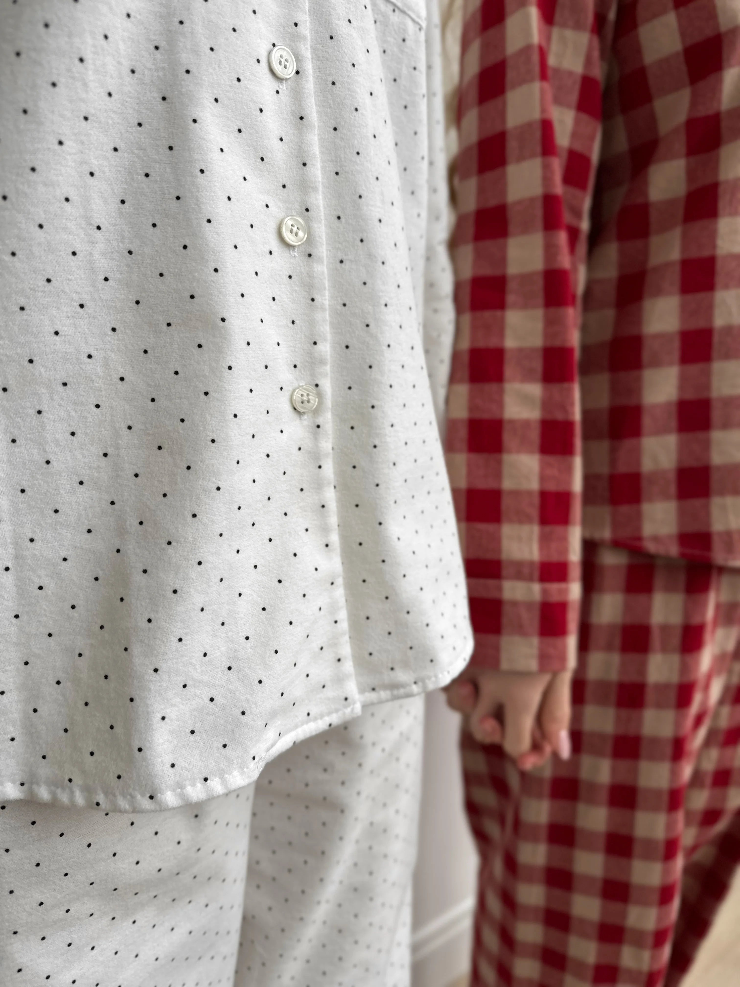 White flannel pajamas with small dots