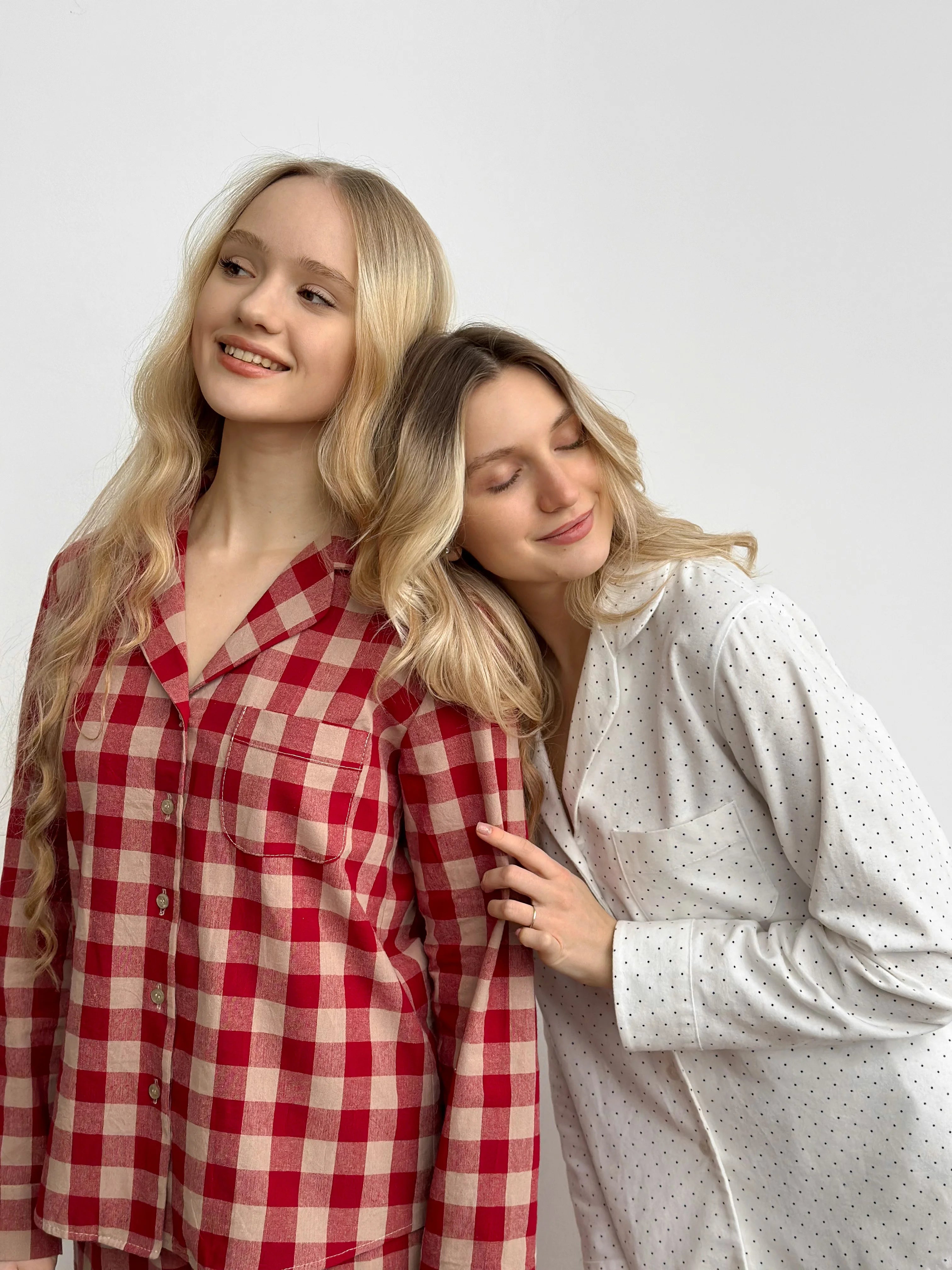 White flannel pajamas with small dots