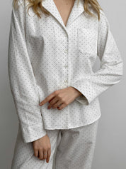 White flannel pajamas with small dots