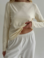 Knitwear "Tenderness" Longline with Boat neckline milky