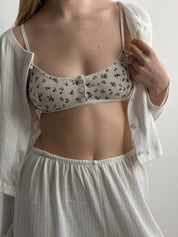 Lingerie Top Milk with Blue Flowers Ribbed