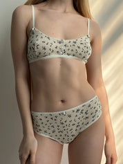 Lingerie Top Milk with Blue Flowers Ribbed