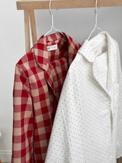 White flannel pajamas with small dots
