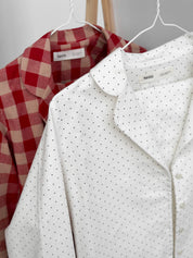 White flannel pajamas with small dots