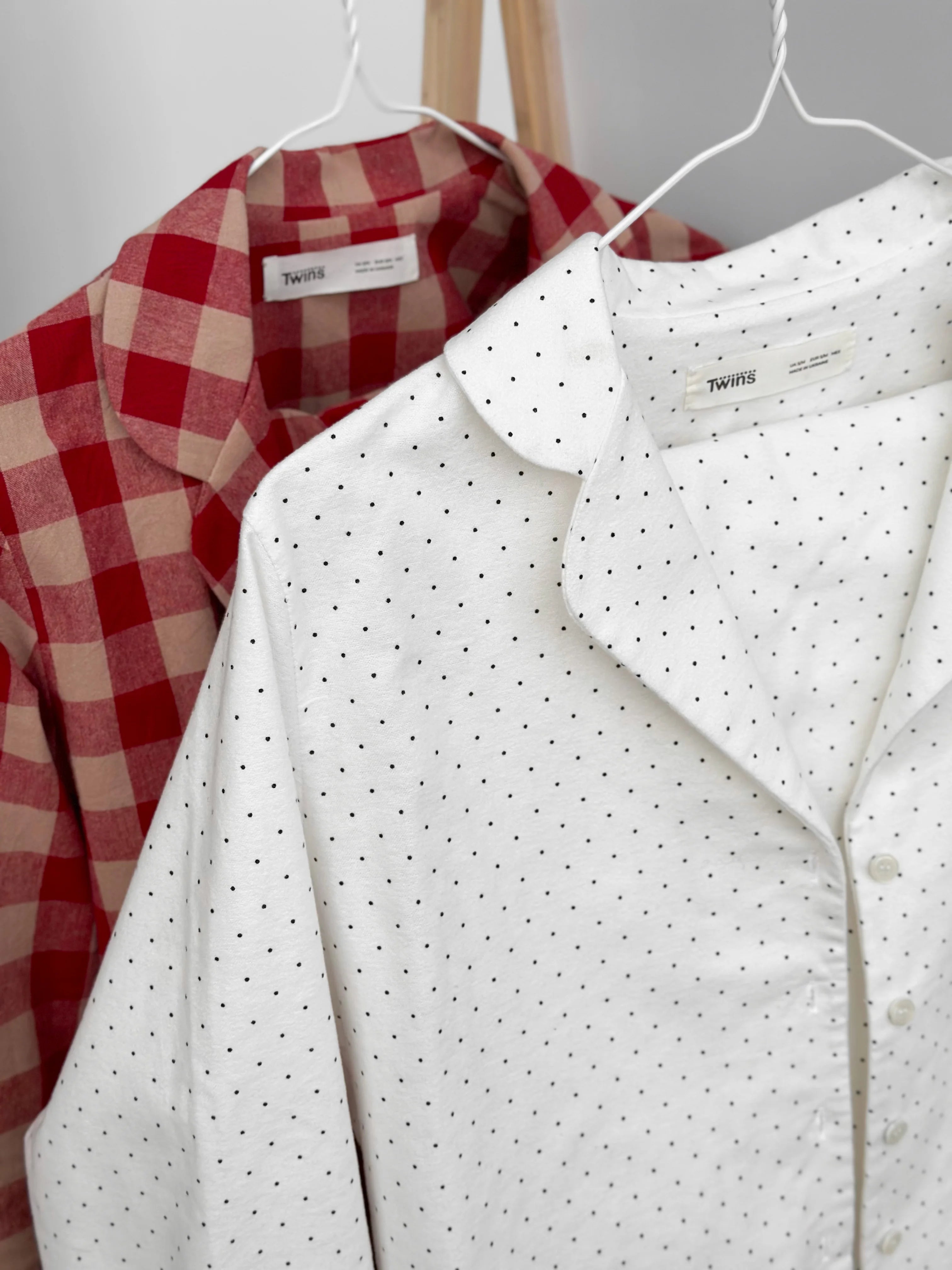 White flannel pajamas with small dots