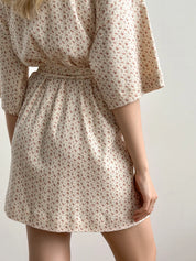 Ribbed short robe terracotta rose