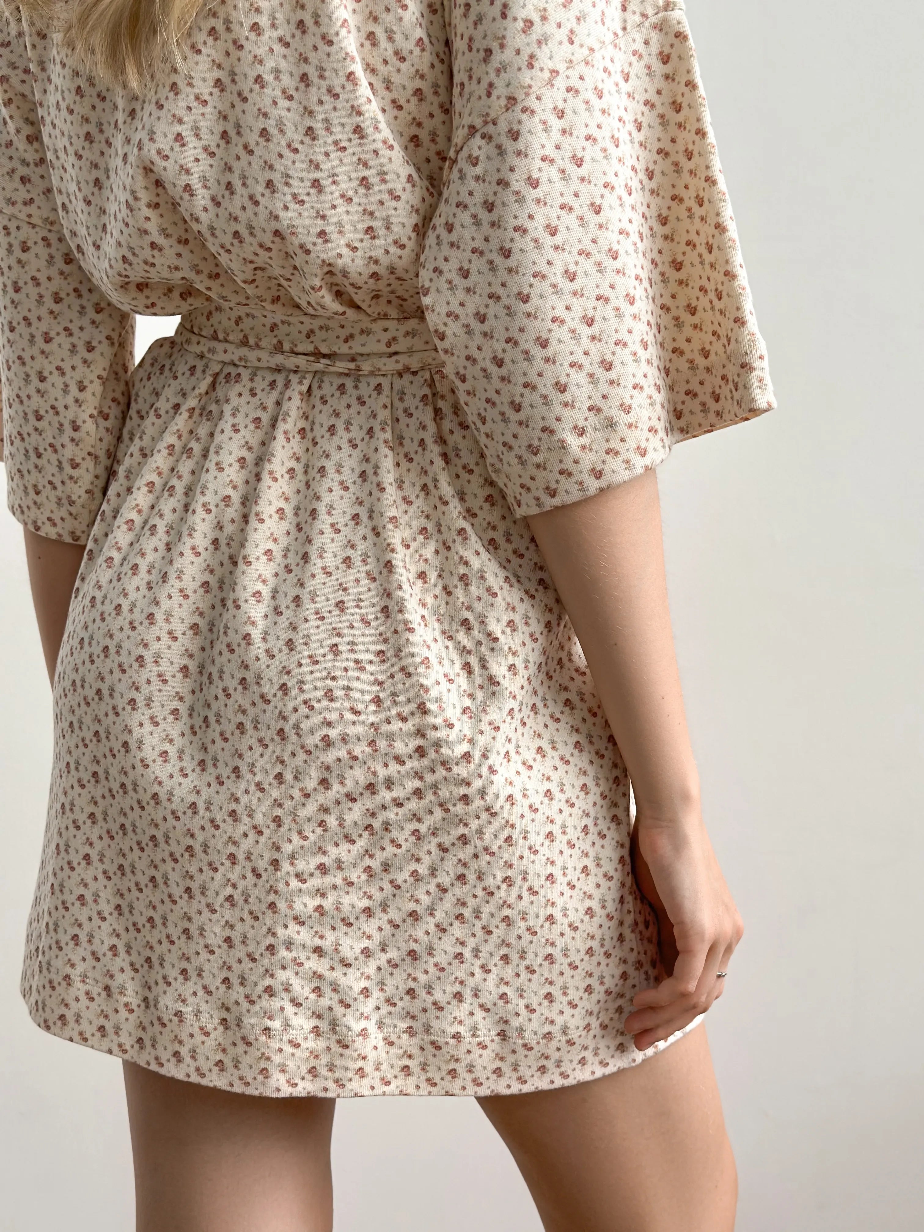 Ribbed short robe terracotta rose