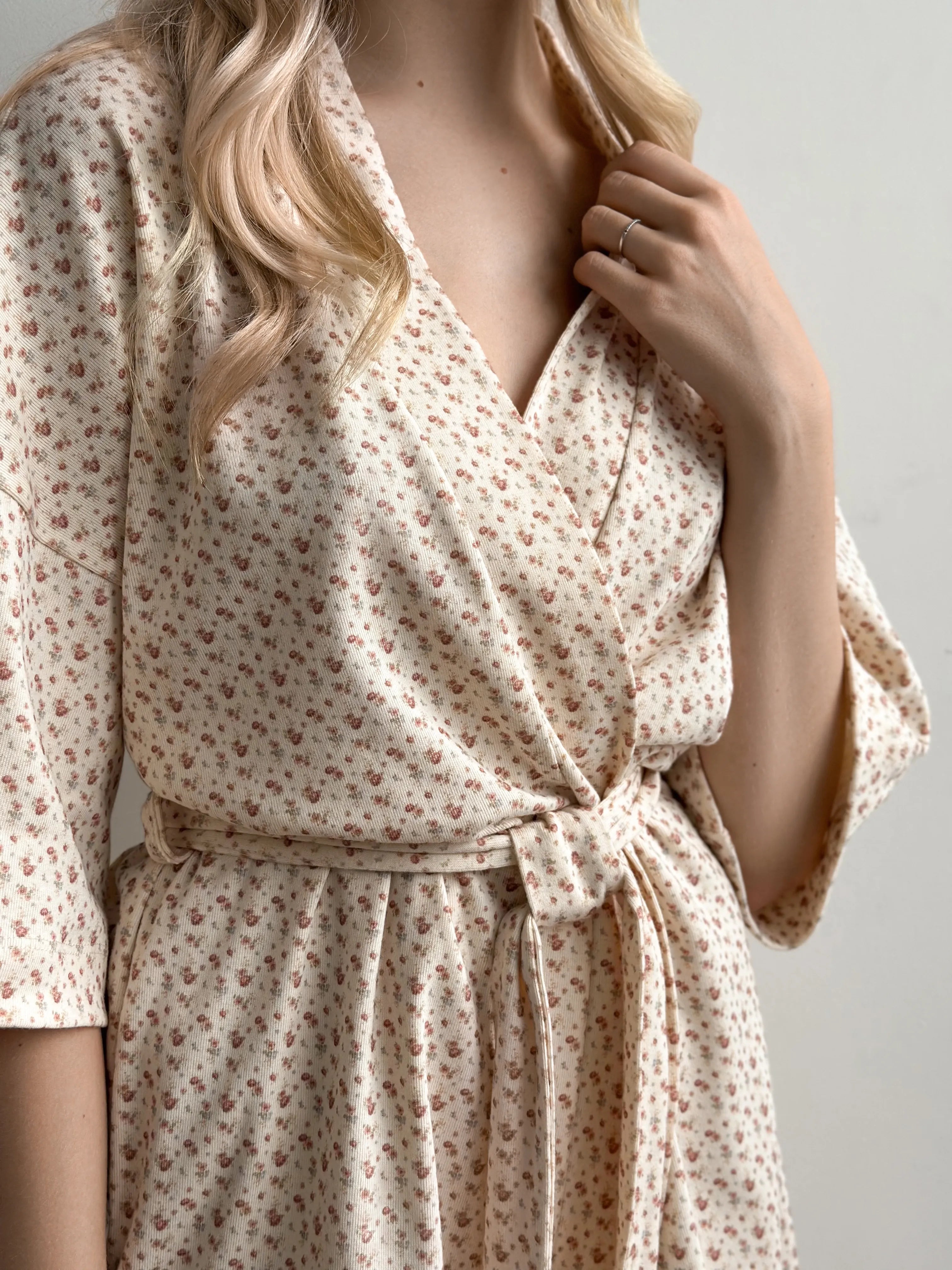 Ribbed short robe terracotta rose