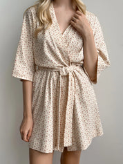 Ribbed short robe terracotta rose