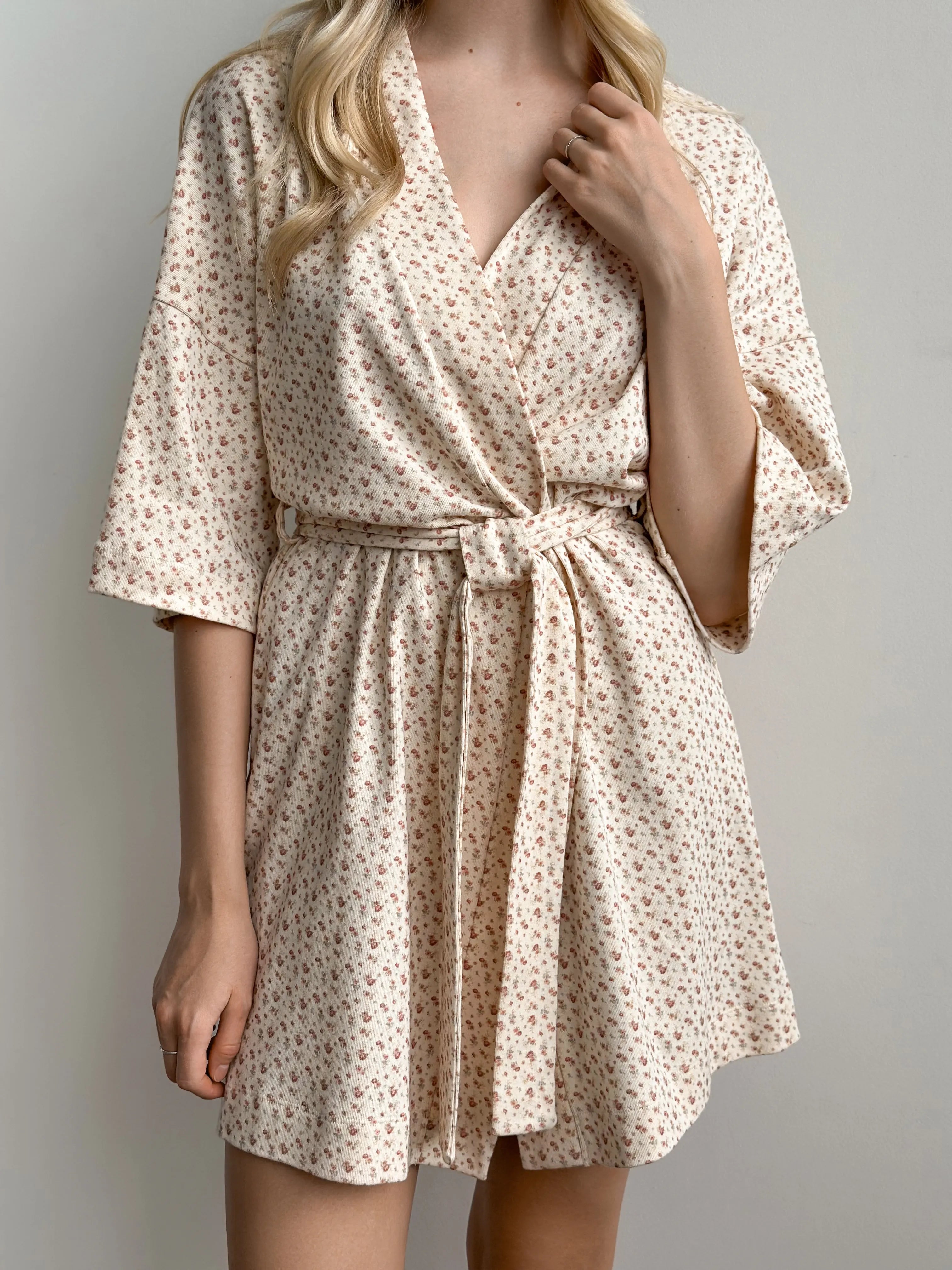 Ribbed short robe terracotta rose