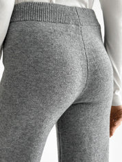 Set knitted cardigan with belt and gray pants