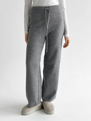 Set knitted cardigan with belt and gray pants