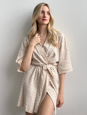 Ribbed short robe terracotta rose