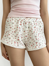 Muslin shorts MONO small rose on milky