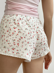 Muslin shorts MONO small rose on milky