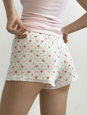 Muslin shorts MONO small flowers on milky