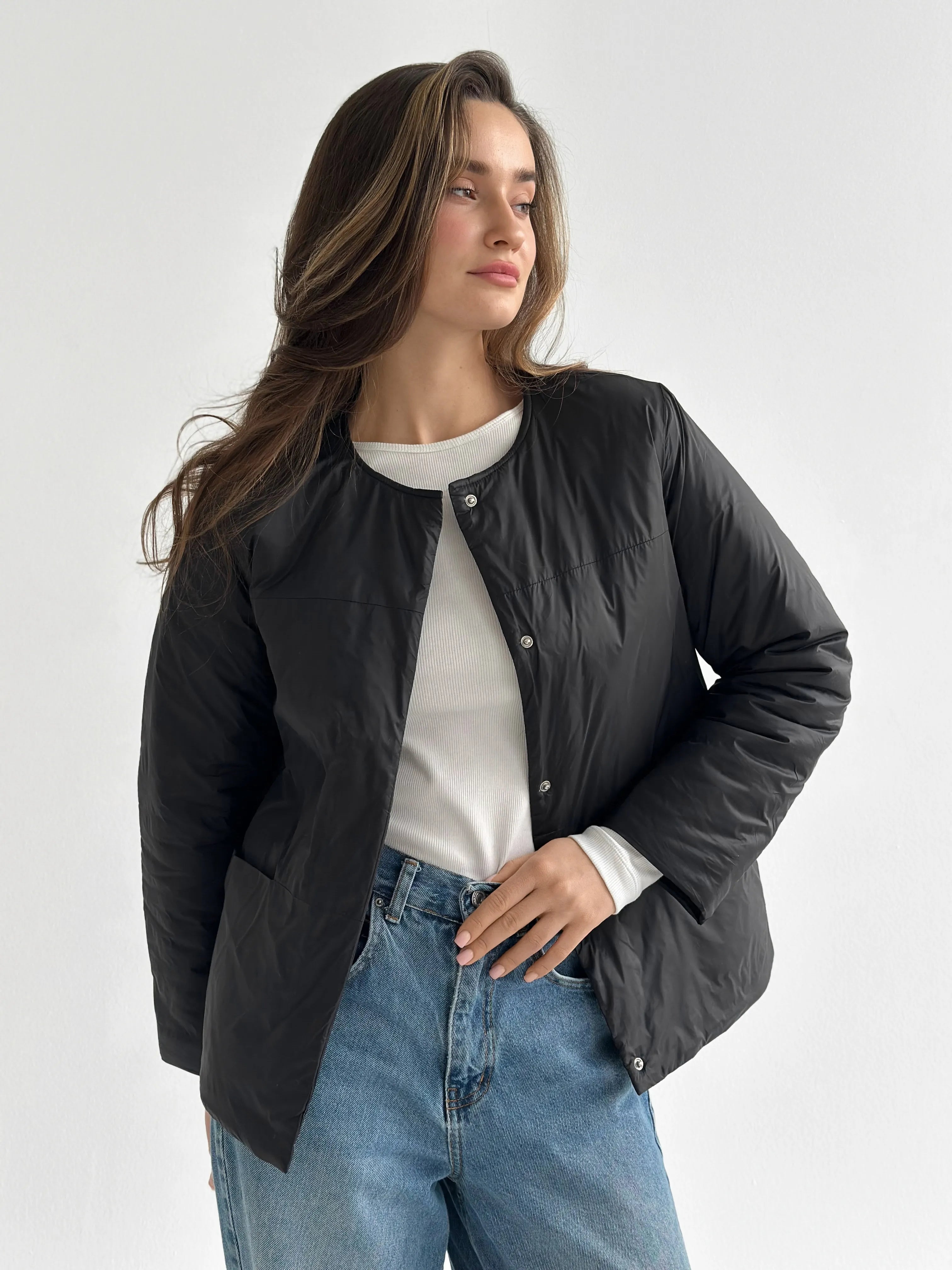 Demi-season jacket with buttons, black