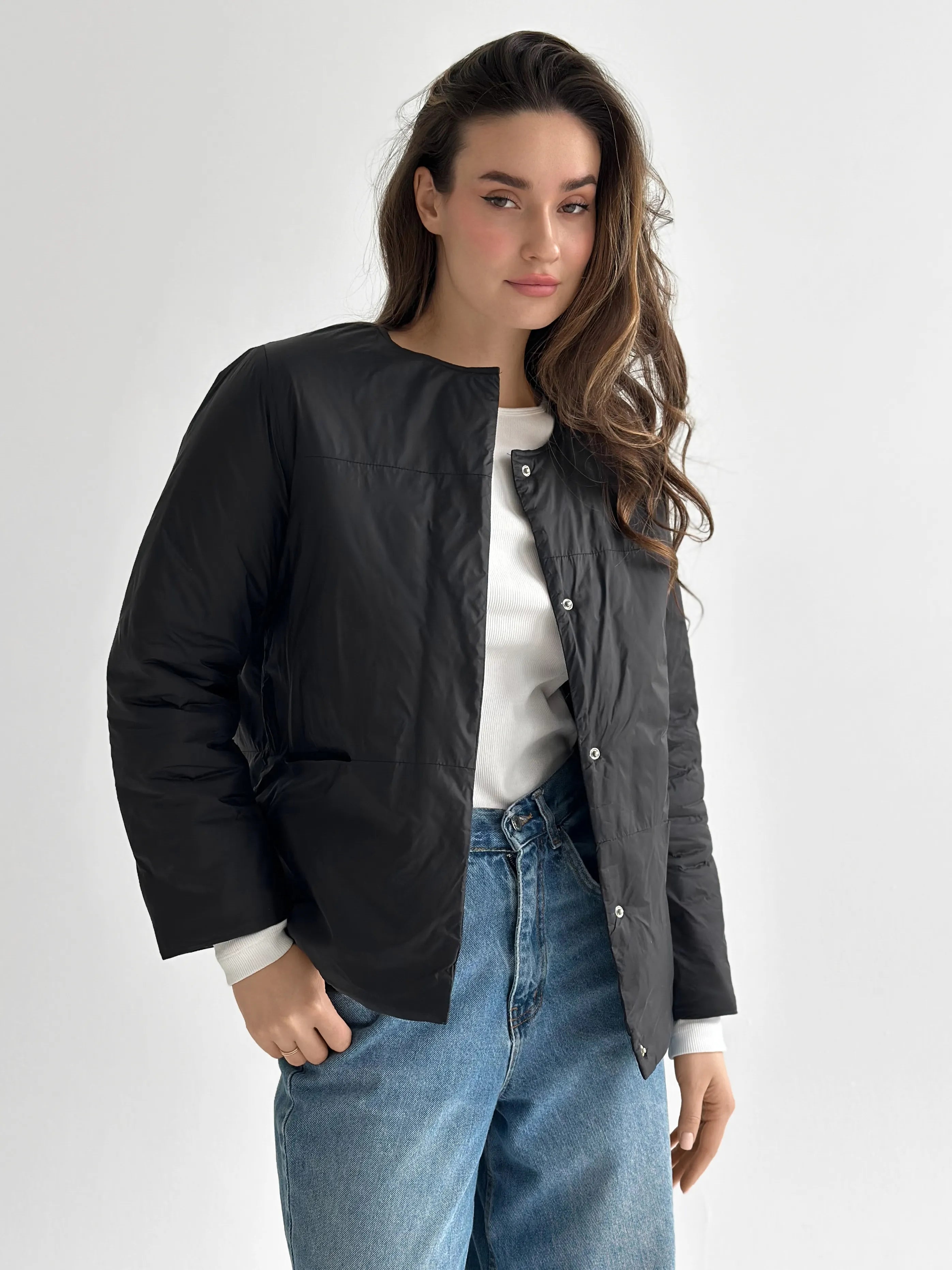 Demi-season jacket with buttons, black