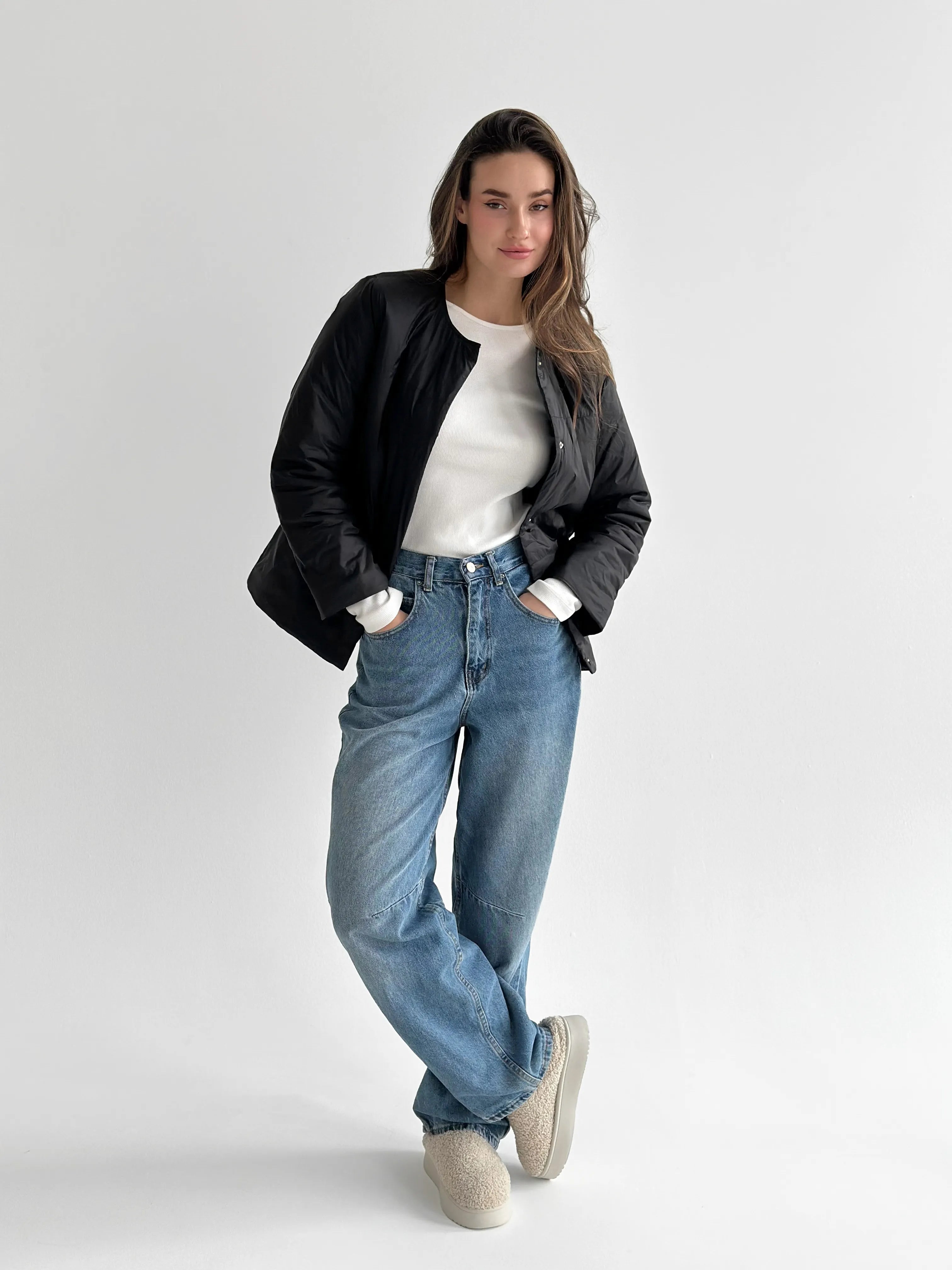 Demi-season jacket with buttons, black