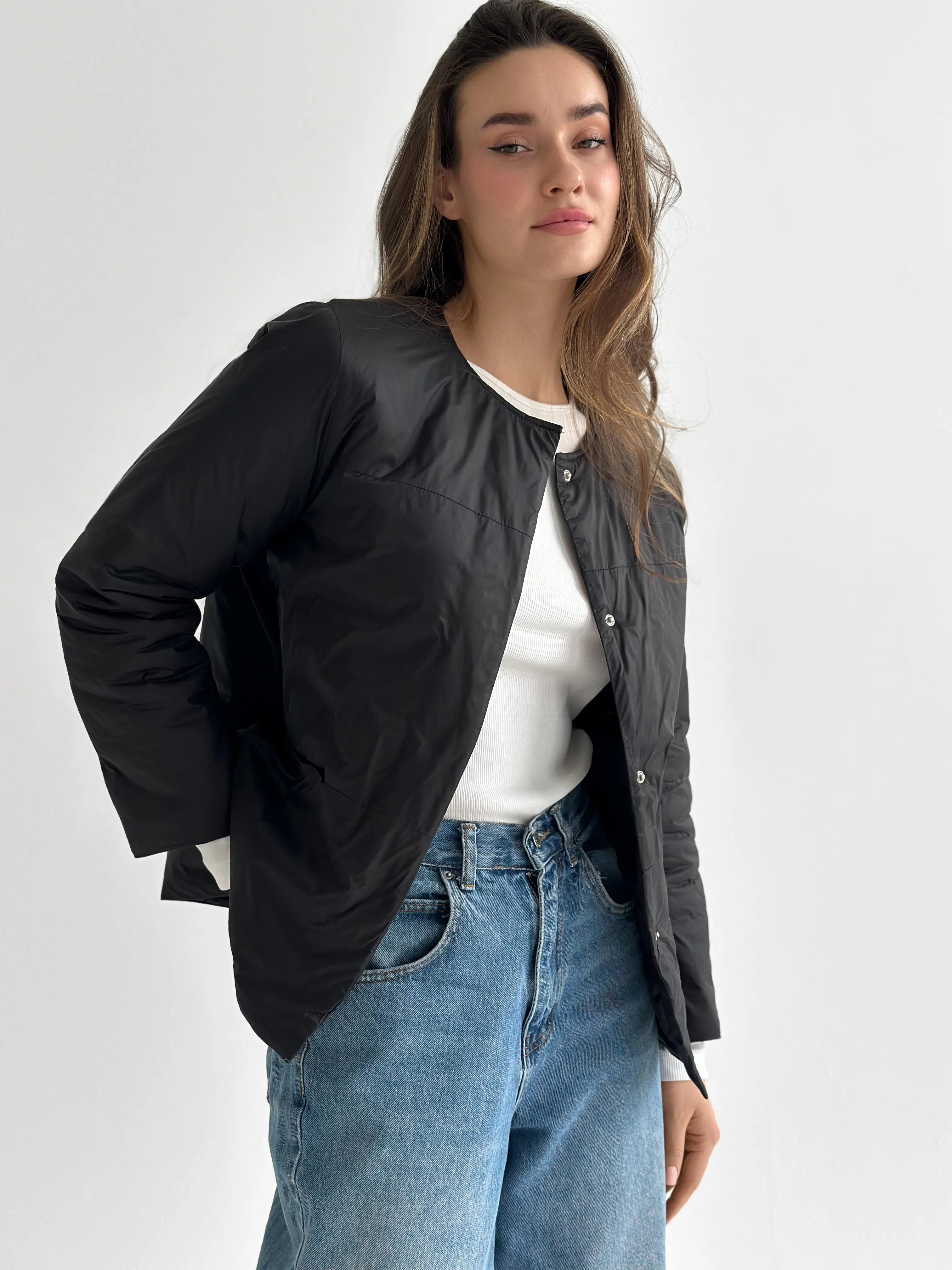 Demi-season jacket with buttons, black