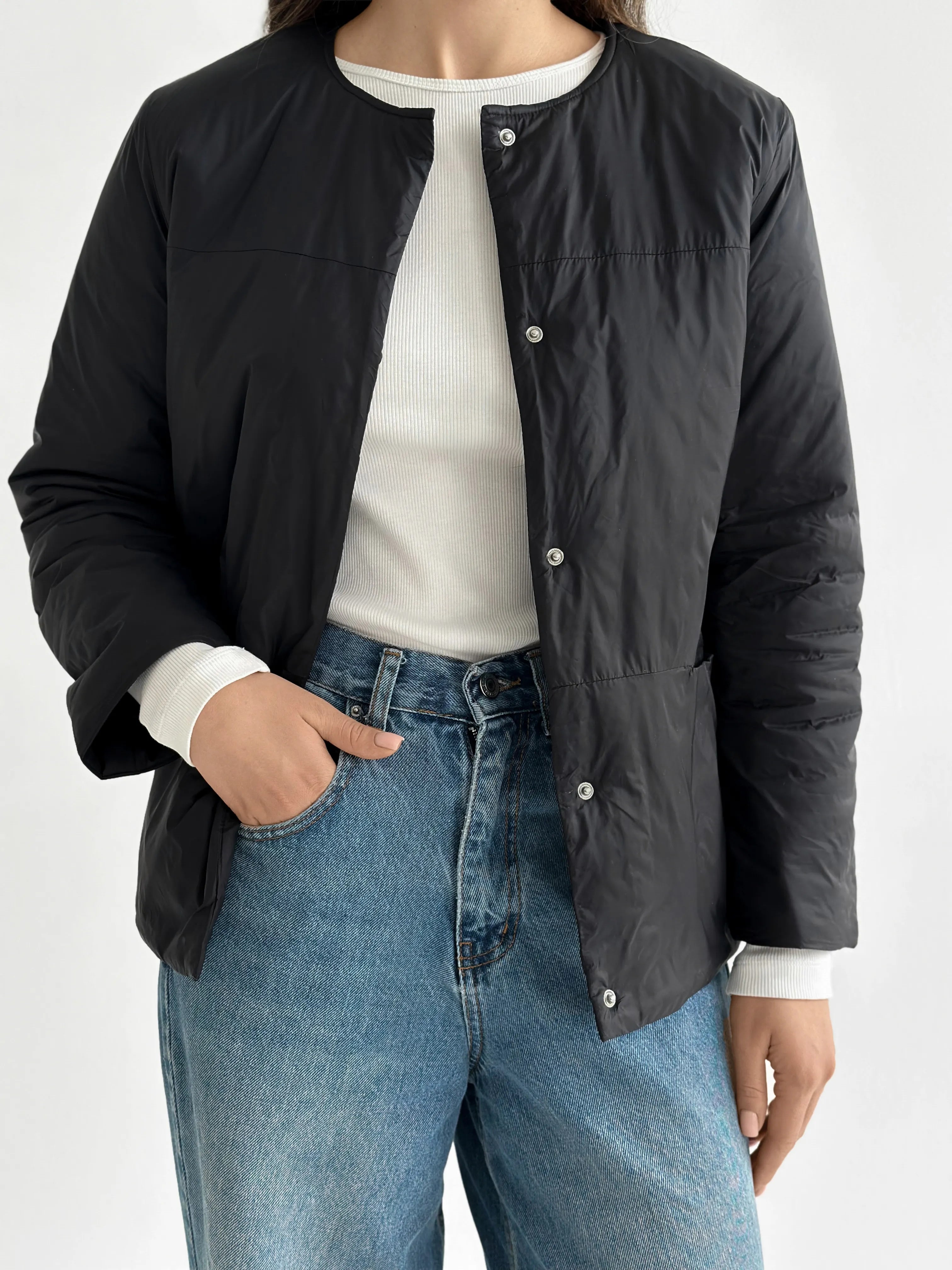 Demi-season jacket with buttons, black