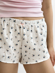 Muslin shorts MONO blue rose on milky