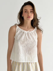 White “flowers” print T-shirt with drawstring, “onesize”
