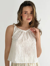 White “flowers” print T-shirt with drawstring, “onesize”