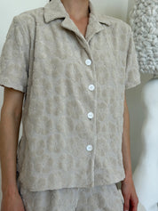Short sleeve suit and shorts terry jacquard flower beige