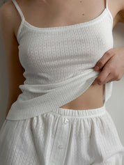 Ribbed T-shirt with straps milky color