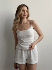Ribbed T-shirt with straps milky color