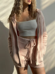 Soft knitted zip-up sweater powder