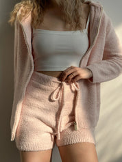 Soft knitted zip-up sweater powder