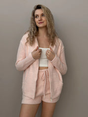 Soft knitted zip-up sweater powder