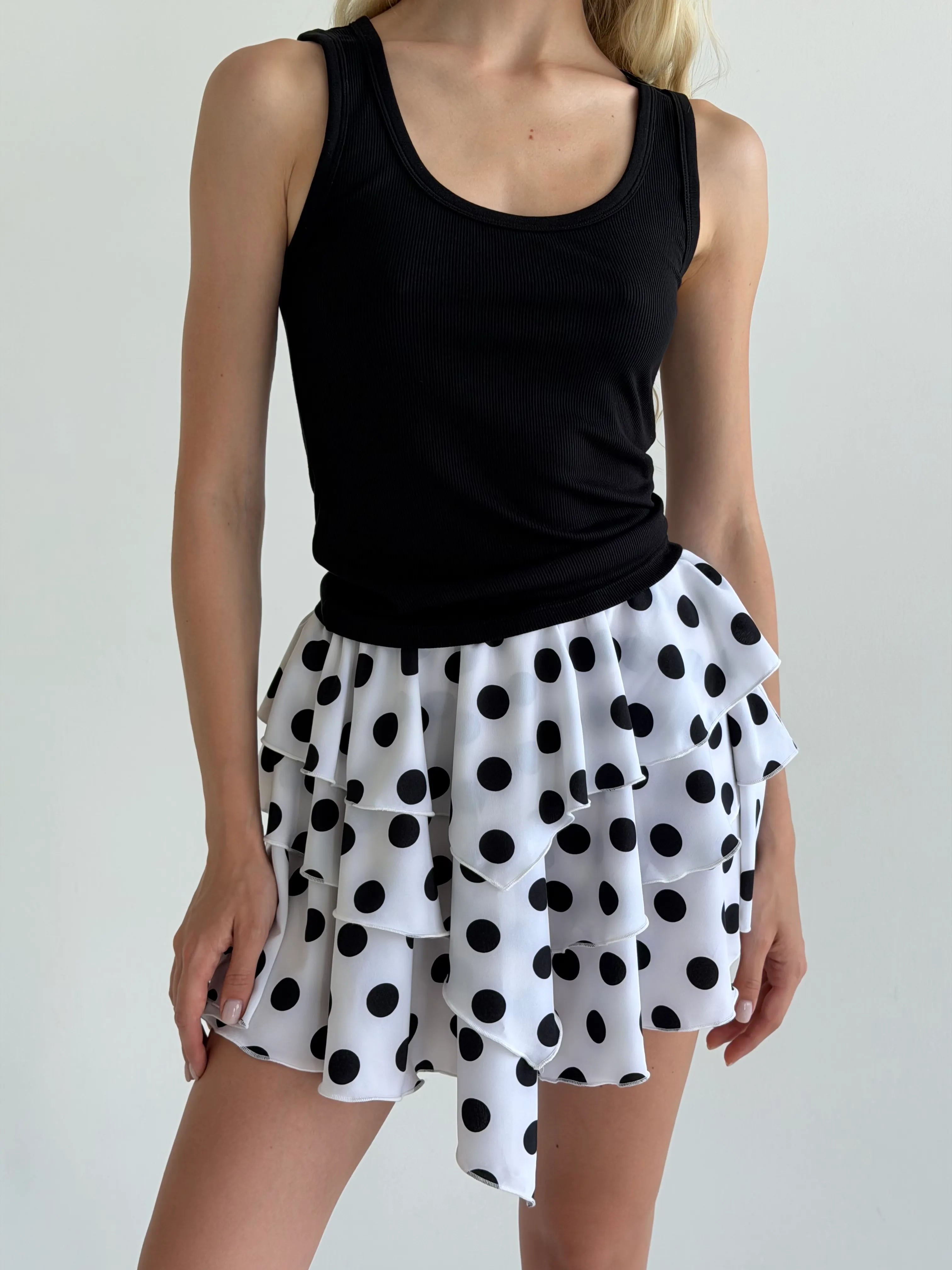 Soft short skirt with large polka dots