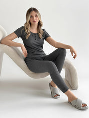 Rib knit T-shirt with buttons anthracite
