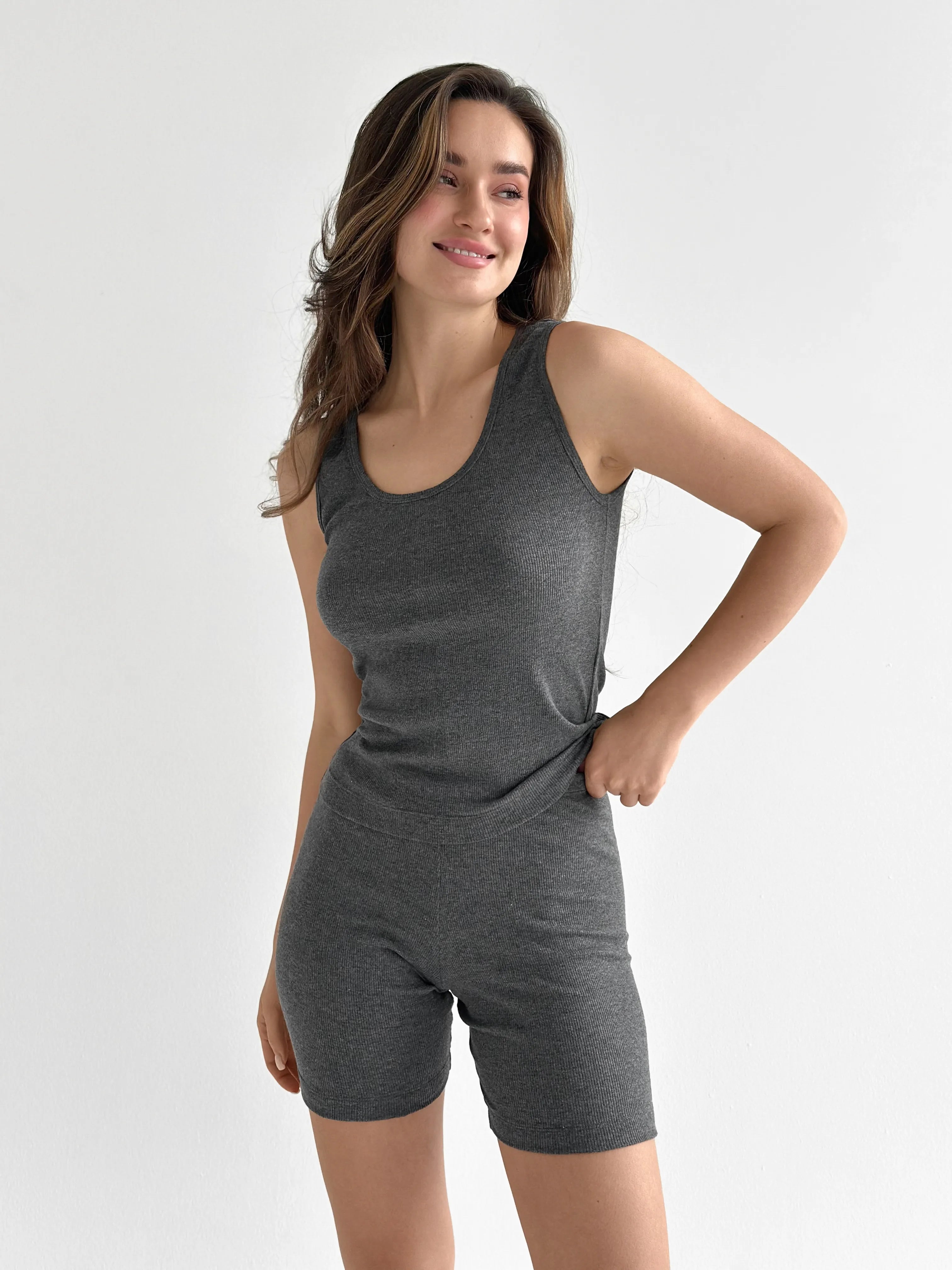 Rib knit T-shirt anthracite