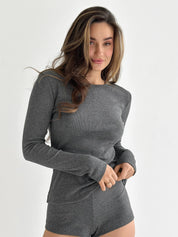 Ribbed knit mini shorts anthracite